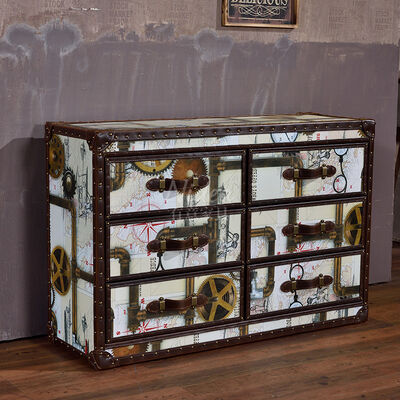 佛山工厂热销 奢华经典手绘图案描金六斗柜 客厅柜