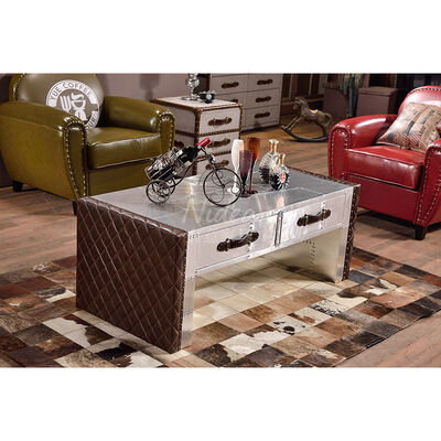 インダストリアルスタイル ダブルドロワー リビングルーム コーヒーテーブル キャビネット シガーバー アルミリベット パーソナライズドファニチャー